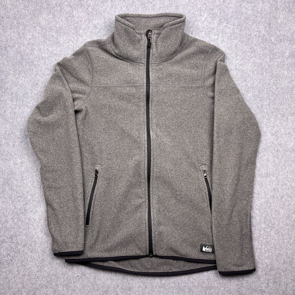 rei co op jacket gray fleece full zip collared small